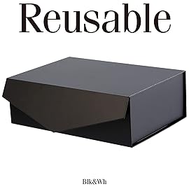 BLK&WH Gift Box - 11.5x8.1x3.8 Inches, Black, Large, Magnetic Groomsman Box (Matte Black)