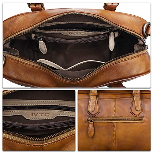 Genuine Leather Bags For Women Top Handle Handmade Handbag Vintage Style Crossbody Purses (Brown) #TOP6