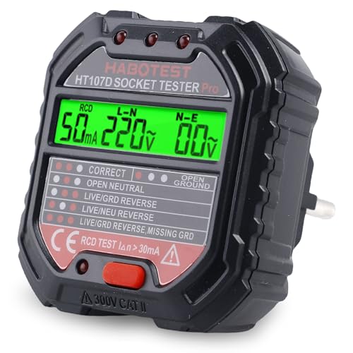 WIYETY Tester di Presa e Tensione con Display LCD, RCD, 90-250V