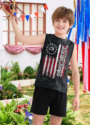 Image of Boys 4th of July Patriotic Sleeveless Tee American Flag Tank Top 6-14 Years