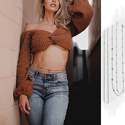 Simple Shiny Sequins Belly Chain Layered Body Chain Jewelry For Women Girls Summer Beach Bikini Accessories (Silver) #TOP2