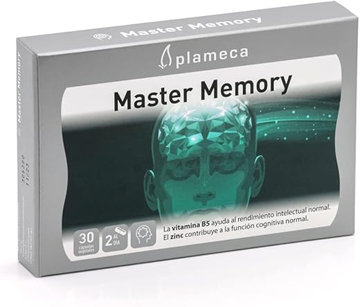 PLAMECA - Master Memory, con Vitamina B5, Zinc y Curcumina Complexada, Ayuda al Rendimiento Intelectual, a la Memoria y Concentración y a la Función Cognitiva Normal, sin Sabor - 30 Cápsulas