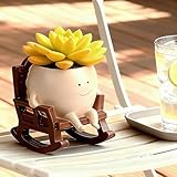 FURUBETA 4 Inch Rocking Chair Smiley Face Planter Pots with Drainage Hole, Resin Pot for Succulents, Cute Spring Indoor Outdoor Garden Decor, Unique for Plant Lovers