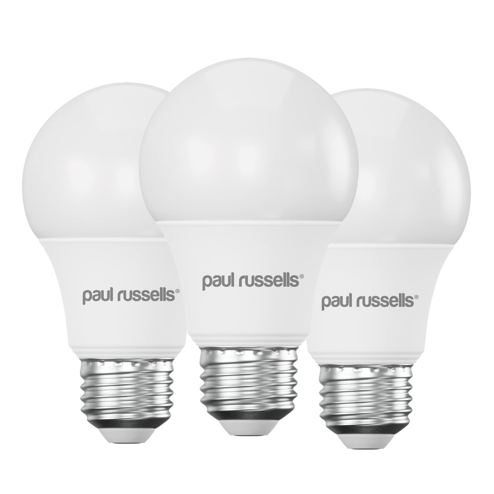 paul russells LED GLS - Dimmable Edison Screw Light, 8.5W 806 Lumens E27 A60 LED Bulbs, 60w Equivalent, 6500K Daylight, Dimmer Standard ES Energy Saving Ceiling Lightbulbs, Pack of 3
