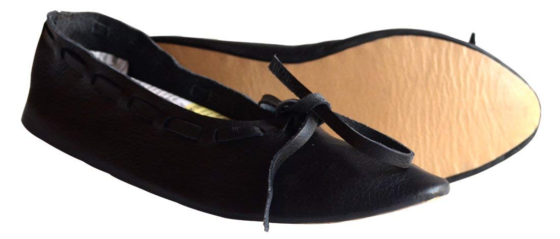 Allbeststuff Medieval Leather Female Flats Natural Leather Women Medieval Flat Footwear Renaissance Shoes ABS (Black, 11)