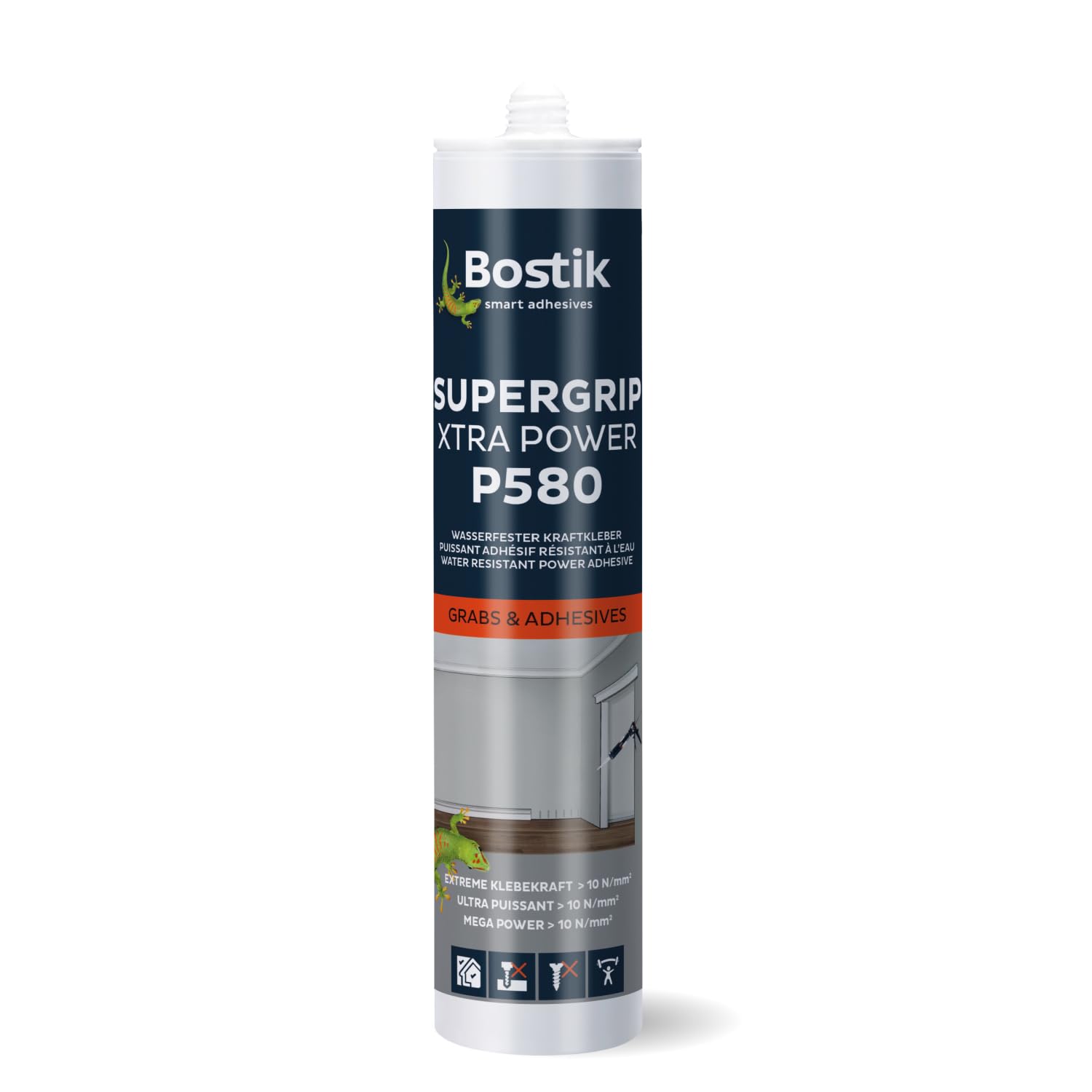 Bostik P580 Supergrip Xtra Power beżowy klej montażowy PU (435 g), wkład 290 ml