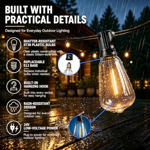 Zentirva ST38 Outdoor String Lights 65FT, App and Remote, 24V Warm White by Zentirva - Used condition - Image 4