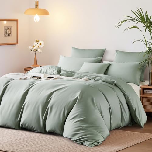 Boqingzhu Mako Satin Bettwäsche 135x200 cm Grün Salbeigrün 100% Baumwolle Lyocell Seide Bettwäsche Set mit Kissenbezug 80x80cm, Atmungsaktiv &...