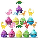 TUPARKA 60Pcs Dinosaur Cupcake Toppers Picks Cute Baby Dinosaur Cake Toppers for Dinosaur Party Deco