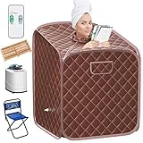 Giantex Portable Steam Sauna Spa 2L Folding Private Sauna Tent W/Chair Foot, Massage Roller, Absorbent Pad,9 Adjustable Temperature Levels for Weight Loss, Detox, Stress Fatigue 33 x 33x 42(Coffee)