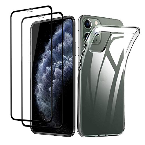 Funda para iPhone 11 Pro MAX y [2 Unidades] Cristal Templado, Transparente TPU Silicona [Carcasa y Vidrio Templado] Ultra Fina Protector de Pantalla y Caso para iPhone 11 Pro MAX
