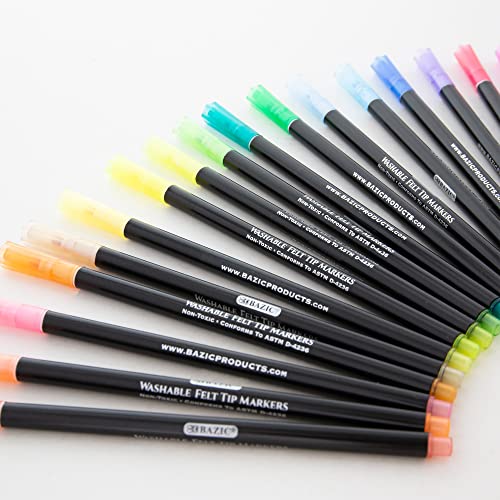 Bazic Felt Washable Markers 20 Colors, Fine Line Coloring Marker, Non Toxic Art Supplies, Gift For Kids School (20/Pack), 1-Pack #TOP2