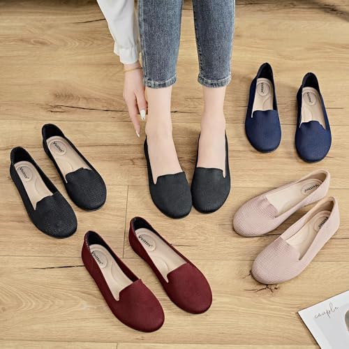 Image of Veittes Women's Wide Width Flats Shoes,Comfortable Breathable Casual Slip on Round-Toe Knitted Dressy Ballet Flats