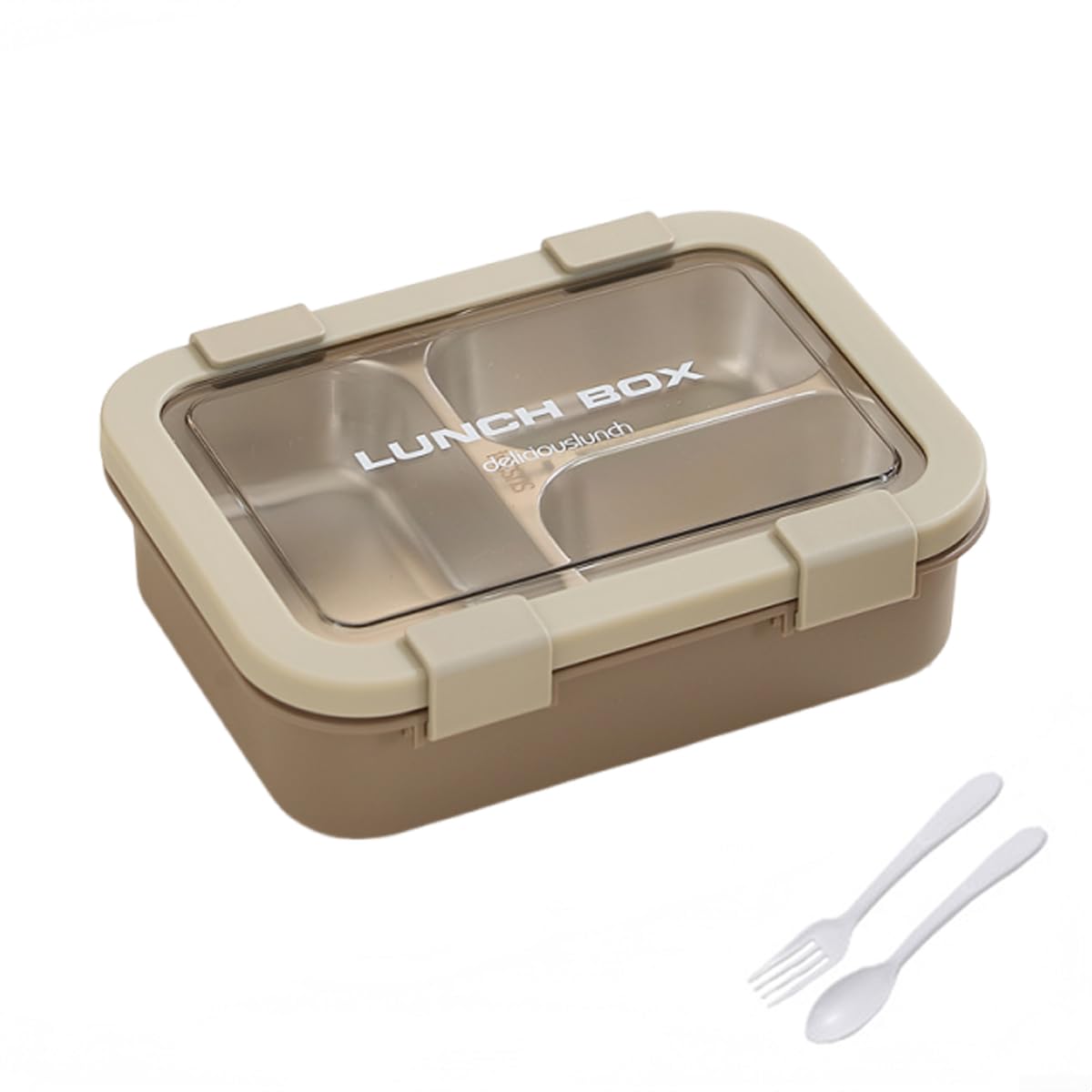 Bento Box Lunch Boxes, 750ml Compartment Lunch Box, Stainless -3 Compartments, Leakproof Lunch Boxes with Spoons and Forks, Bento Boxes for Office & Outdoor (brown)