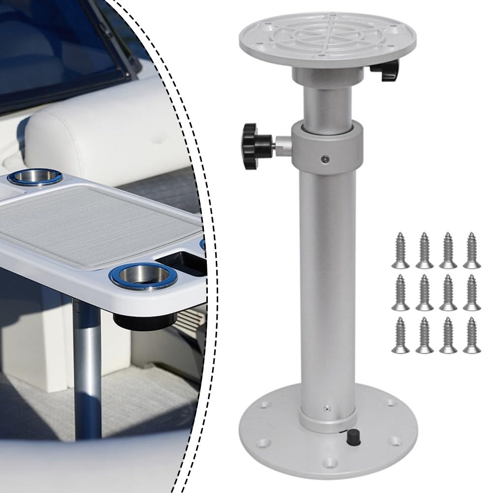 Base telescópica para patas de mesa de caravana, altura ajustable, pedestal de aleación de aluminio con perilla, soporte desmontable para barco, caravana, oficina, color plateado