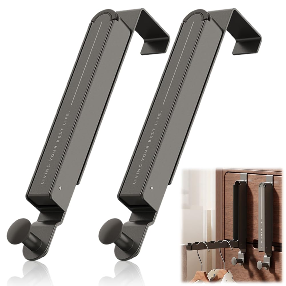 Perchero Puerta Plegable 2 Unidades - Perchero Plegable para Puerta Sin Taladrar, Gancho de Puerta para Colgar Ropa Que Ahorran Espacio, para Balcón, Dormitorio, Cuarto de Baño, Lavandería, Negro