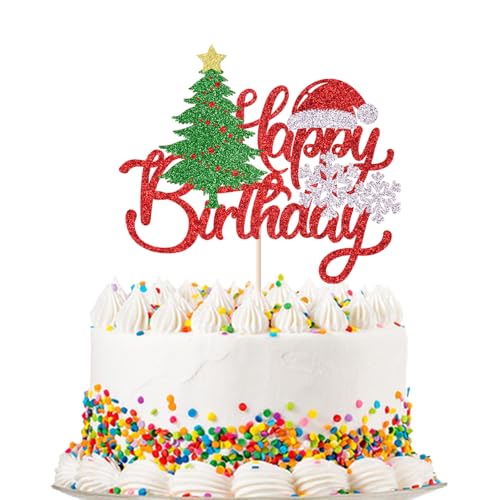 Migeaks Happy Birthday Christmas Cake Topper, Be Merry, Xmas Holiday Birthday Cake Decorations, Winter christmas Santa Happy New Year Party Supply Decorations for Eve Xmas Party Decor Supplies
