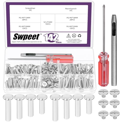 Swpeet 70 Set 4 Sizes M5 x 15mm/18mm/20mm/25mm Sliver Leathe