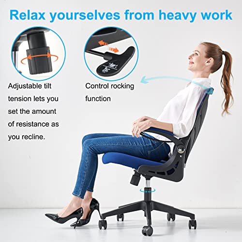 HOLLUDLE Ergonomic Office Chair with Foldable Backrest, Computer Desk Chair with Widened Seat(52 CM), Flip-up Armrests, Mesh Lumbar Support and Tilt Function - Image 7