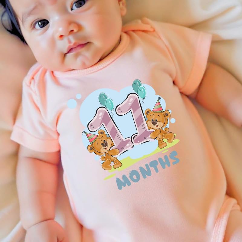 Image of Knitroot Monthly Birthday Teddy Special, Newborn Baby Half Sleeve Unisex Romper, Onesies, Sleepsuit, Body Suit, Envelope Neck, 1 to 12 Months Print, 0-12 Months, Infant Cloth for Boys & Girls