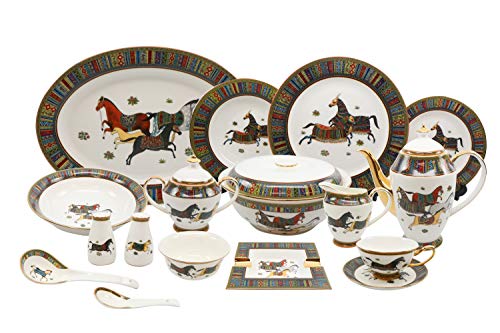 Royalty Porcelain 58 Pc Luxury Greek Horse Cheval Banquet Dinner Set, Premium Bone China #TOP13