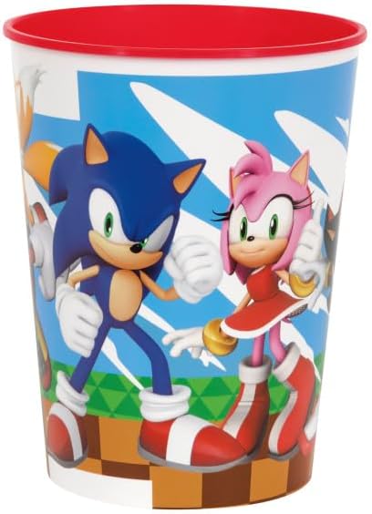 Unique Sonic the Hedgehog Birthday Party Supplies Bundle includes 12 Plastic Reusable Cups 16oz and 1 Dinosaur Sticker Sheet image 3