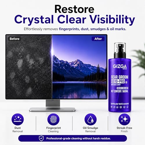 Image of Gizga Essentials 6-in-1 Laptop Cleaning Kit 500ml | Screen Cleaner Spray, 2 Microfiber Cloths, Cleaning Brush, Wet Wipes & Lens Tissues for Laptop MacBook Mobile TV Monitor Camera Gadgets