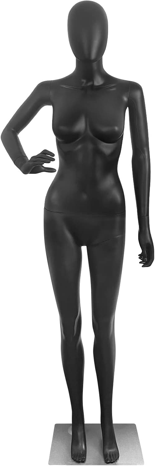 Black Female Mannequin Full Body Mannequins Torso Dress Form Sewing Dress Model 70 Inches Adjustable Mannequins Clothing Form Plastic Detachable Mannequin Stand Realistic Display Mannequins