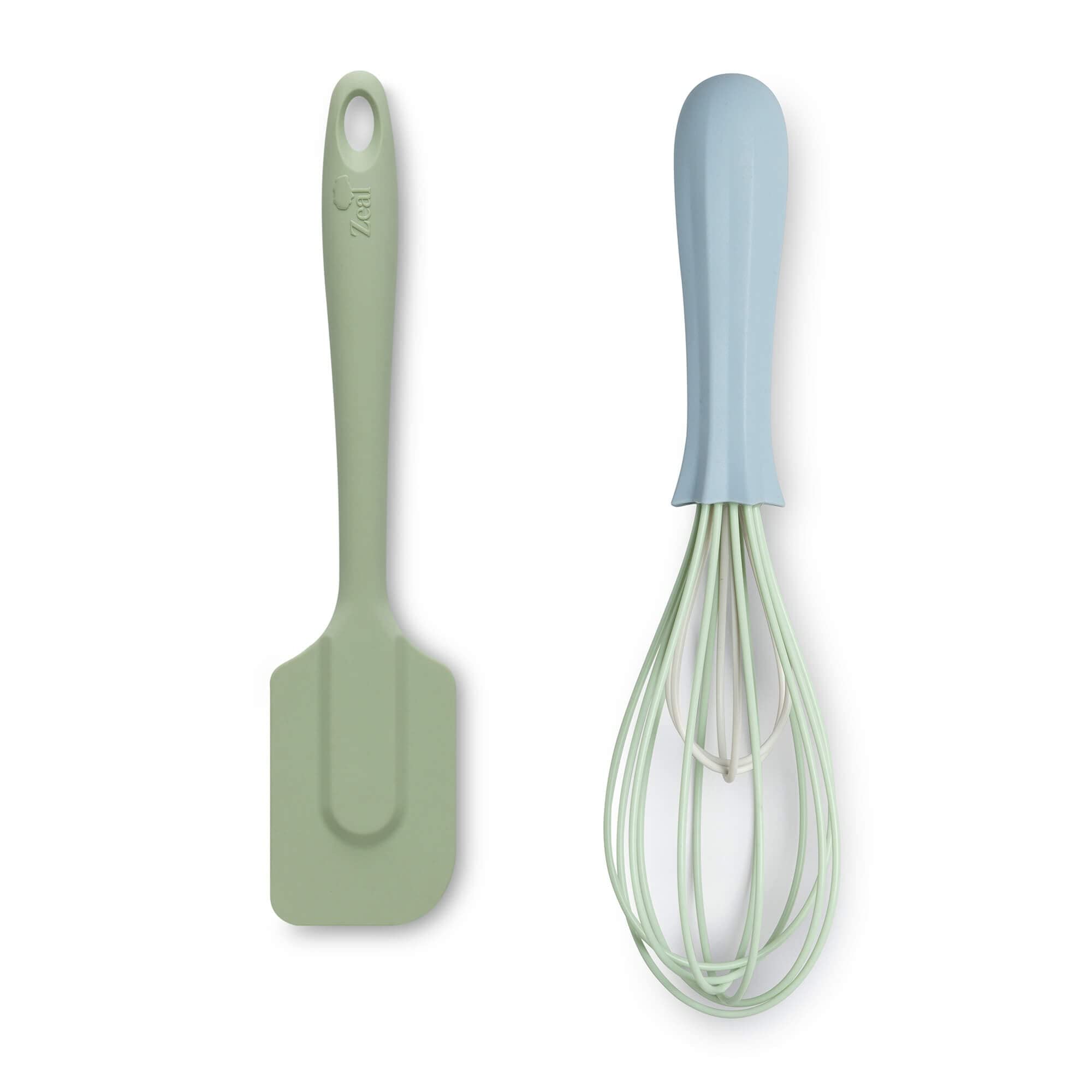 Zeal JSET5G Non-Stick Silicone Whisk & Spatula 2-Piece Set, Sage Green/Duck Egg Blue