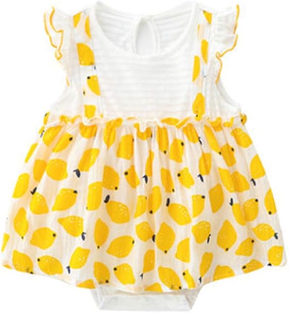 Amazon Co Jp ベビー服ワンピース風スカートボディスーツノースリーブガール夏コットンベビーフリルレモン柄グリーン 服 ファッション小物