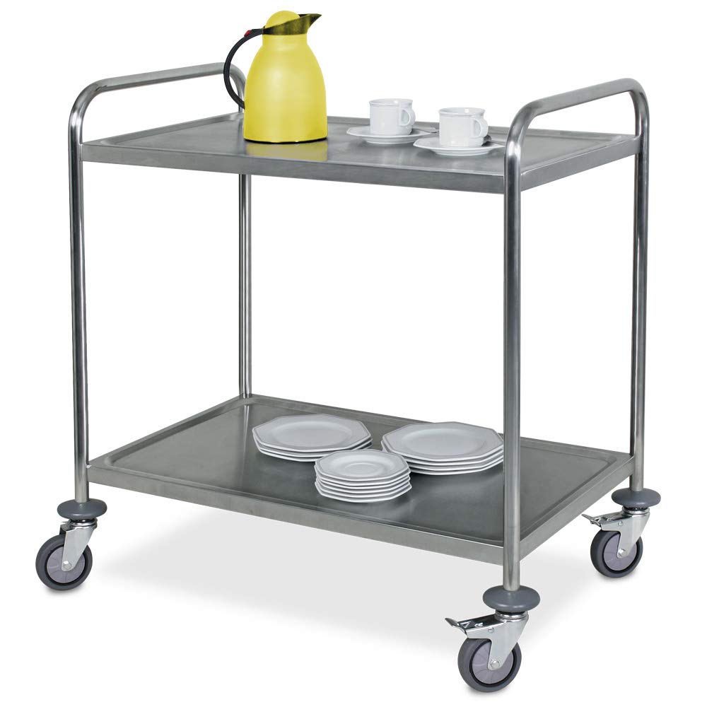 BRB 2 Servierwagen/Etagenwagen aus Edelstahl, 1x mit 2 Böden, 1x mit 3 Böden