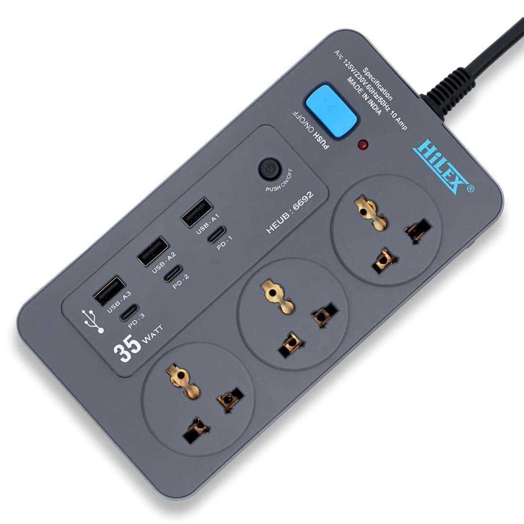 Extension Board with USB Ports 2500W Extension Fire Resistant 3 Socket with 35W 3 USB & 3 Type C Ports Fast Charger Heavy Duty & Universal Surge Protection Sockets with 2 Meter Wire-image-48