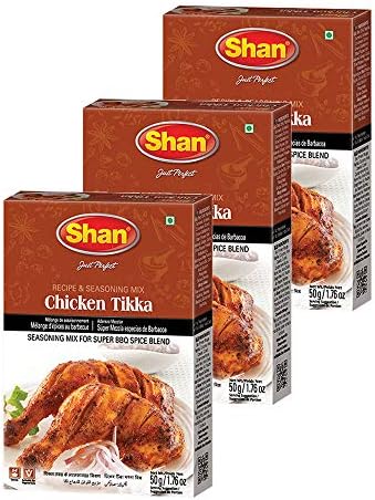 Shan Chicken Tikka Recipe and Seasoning Mix 1.76 oz (50g) - Spice Powder for Super BBQ Spice Blends - Suitable for Vegetarians - Airtight Bag in a Box (Pack of 3)