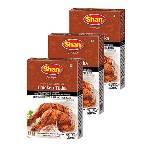 Shan Chicken Tikka Recipe and Seasoning Mix 1.76 oz (50g) - Spice Powder for Super BBQ Spice Blends - Suitable for Vegetarians - Airtight Bag in a Box (Pack of 3)