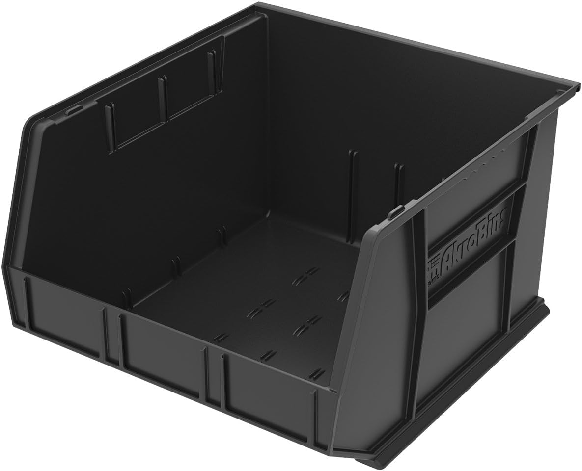 Akro-Mils 30270 AkroBins Plastic Storage Bins, Space-Saving Stackable Bins for Garage, Pantry, Craft Organization, 45,7 cm x 41,9 cm x 27,9 cm, Black, 3-Pack