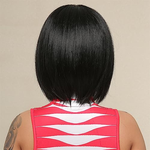 Perruque de cheveux naturels Bob noir avec frange thermorésistante - 5