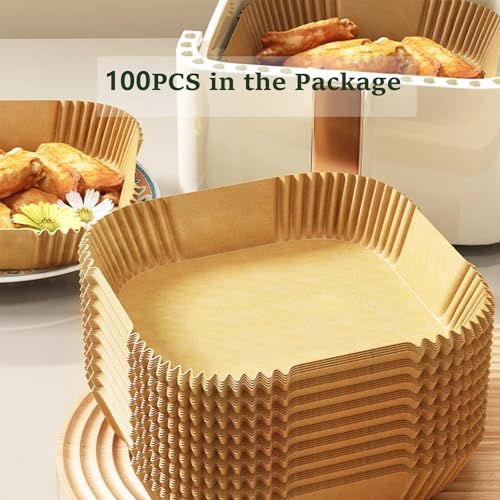 8 Inch Air Fryer Disposable Paper Liners, Non-Stick Parchment Paper for Air Fryer, Oil-Proof & Waterproof Baking Paper Bowls for Cooking, Roasting, Microwave, Oven (100ps)