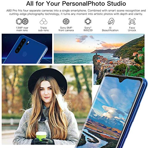 Unlocked Smartphone Blackview A80 Pro, 6.49 inch HD+, 4GB RAM+64GB ROM with 4680mAh Big Battery, 4G Dual SIM for AT&T, T-Mobile Phone,13MP Quad Rear Camera, Android 9.0 Unlocked Cell Phones - Thumbnail 2