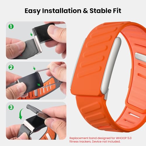 Image of VEMIGON Silicone Sport Band Compatible with Whoop 5.0 One /Peak, Life /MG, Breathable, Adjustable Waterproof Replacement Wristband Strap with Stainless Steel Frame Connector, NOT for Gen 4.0(Band only)