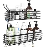 Tindbea Shower Caddy Basket Shelf, Rustproof Adhesive Shower Organizer with 6 Hooks for Bathroom...