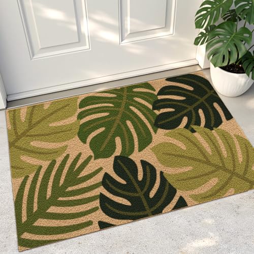 DEXI Front Door Mat Outside Entrance Coir, 2x3 Heavy Duty Entry Tropical Plant Doormat, Non Slip...