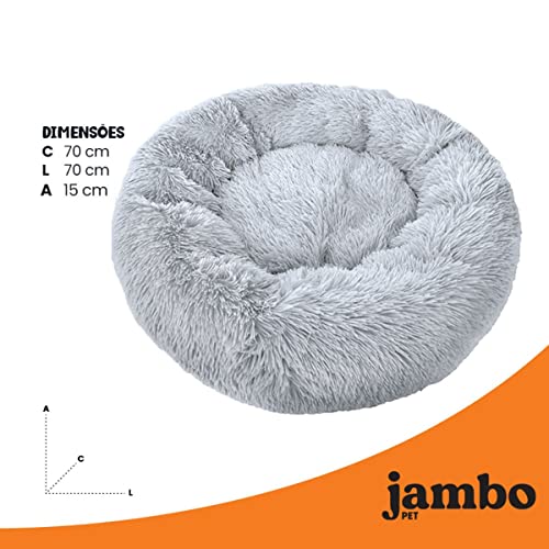 JAMBO PET Cama Nova Macia Redonda Grande Cinza Clara, CINZA CLARO, GD