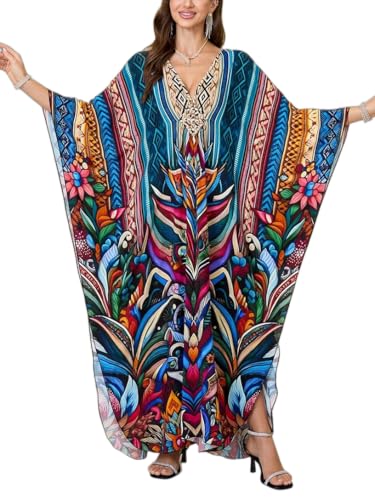 Image of KEYLORTING Plus Size Kaftan Dress Women, African Moo Moo Print Caftan, Batwing Dress, Beach Cover Up for Party and Loungewear