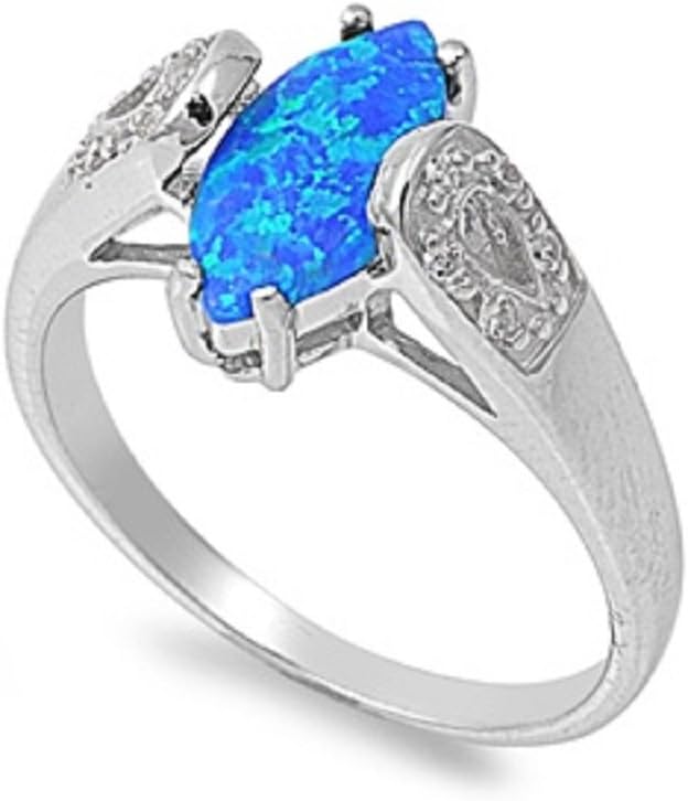 CloseoutWarehouse Marquise Center Simulated Opal Ring 925 Sterling Silver (Color Options)