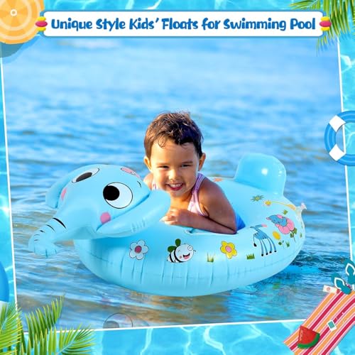 Image of Kids Elephant Shape Swimming Tube Ring Air Blowing Inflatable Cartoon for Summers Holidays Vacations Pool Parties 2 to 8 Years Children Boy Girl Toddlers Birthday Present Returns Gift