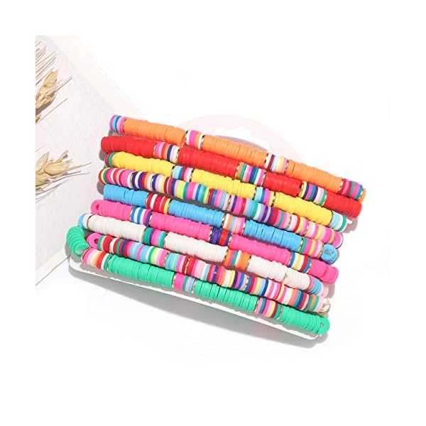 XOCARTIGE Surfer Heishi Bracelets for Women Stackable Rainbow Vinyl Disc Beaded Stretch Bracelets Elastic Layering Friendship Bracelets Boho Summer Beach Jewelry (Style A)
