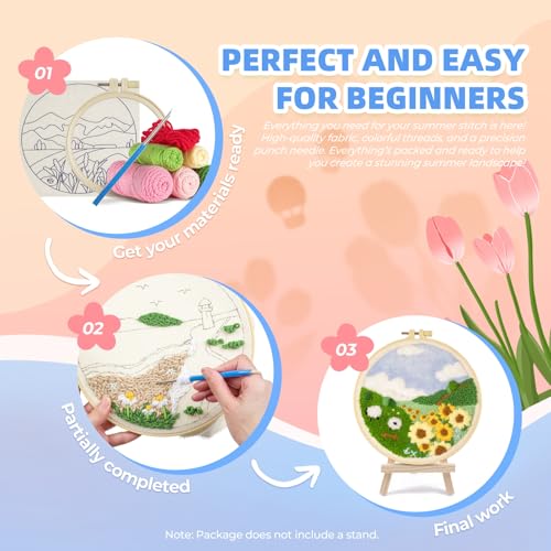 Image of Gipony Embroidery kit for Beginners,Punch Needle Kits Adults Beginner,Punch Needle kit for Beginners, Includes All Tools and Materials,Easy to Follow Instructions and Videos(Landscape)