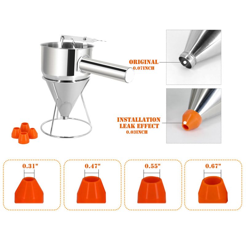 20oz Stainless Steel Pancake Batter Dispenser, Funnel Cake Dispenser with Squeeze Handle and Bracket, Pancake Dispenser for Pancakes, Cupcakes, Takoyaki and Baked Goods (20 oz)
