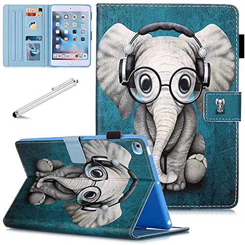 FANCITY Smart Wake Sleep Flip Stand Funda de piel sintética suave con ranura para tarjeta para Apple iPad Mini 1 2 3 4 5 - Elefante musical Cover