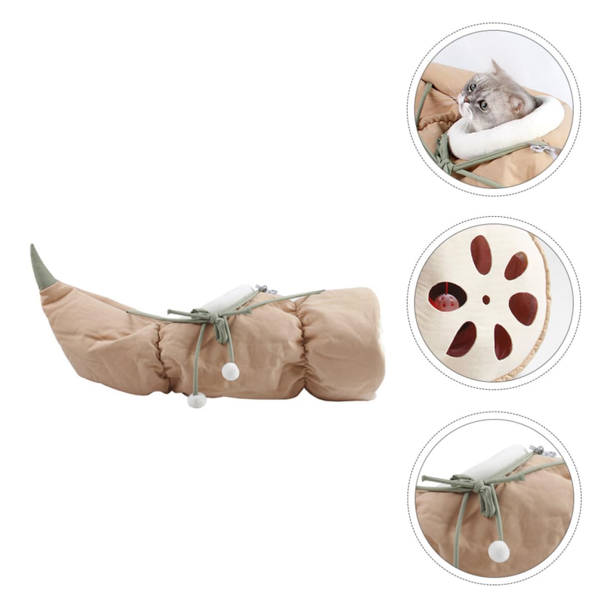 Túnel Plegable para Gatos Forma de Raíz de Loto Rosa, Cama